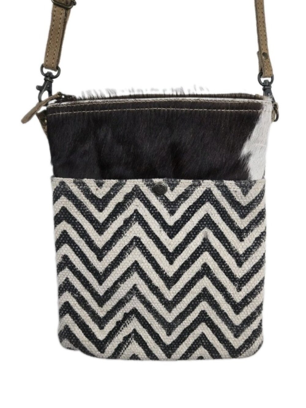 Myra Women's Western Hair On Cowhide Genuine Textile Canvas Crossbody